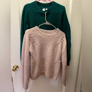 Two GAP sweaters in baby pink and pine green in S